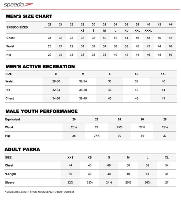 Speedo Bathing Suit Size Chart