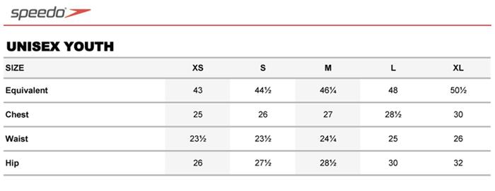 Speedo Swim Parka Size Chart