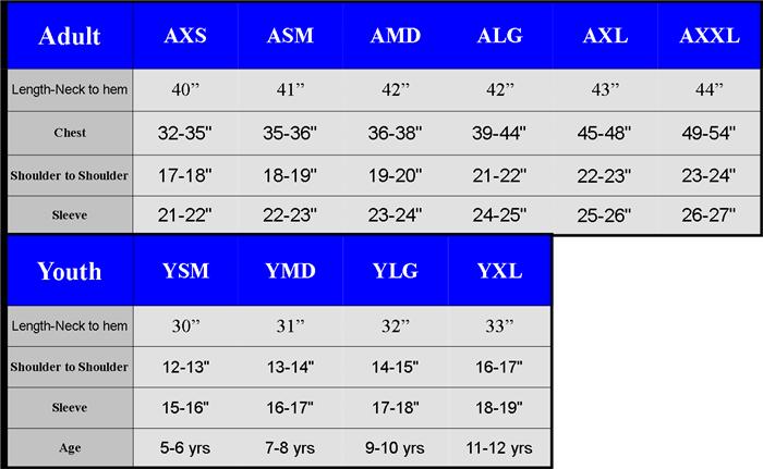 Swim Parka Size Chart