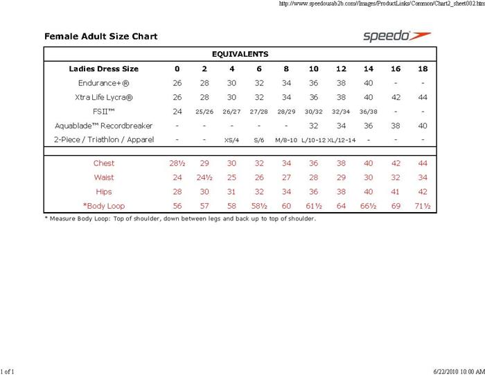 Speedo Usa Size Chart