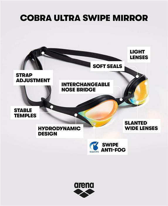 Arena Cobra Ultra Swipe Mirror Swimming Goggles Arena Ultra Swipe Goggles. 