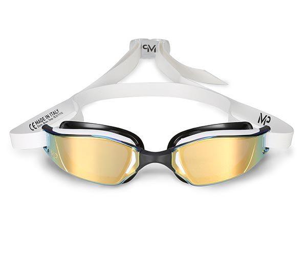 MP Michael Phelps XCEED Swimming Goggles Yellow Green Titanium Iridescent Mirror 