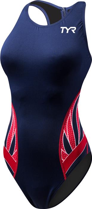 TYR Women's 32F Navy Blue Red Water Polo Swim Suit Phoenix Splice Destroyer New 